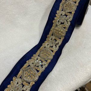 Dan Stevens Blue Embroidered Dupioni Ribbon